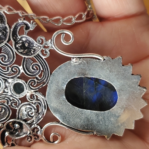 New Labradorite & Blue Topaz 925 Silver Statement Necklace. - Picture 14 of 15